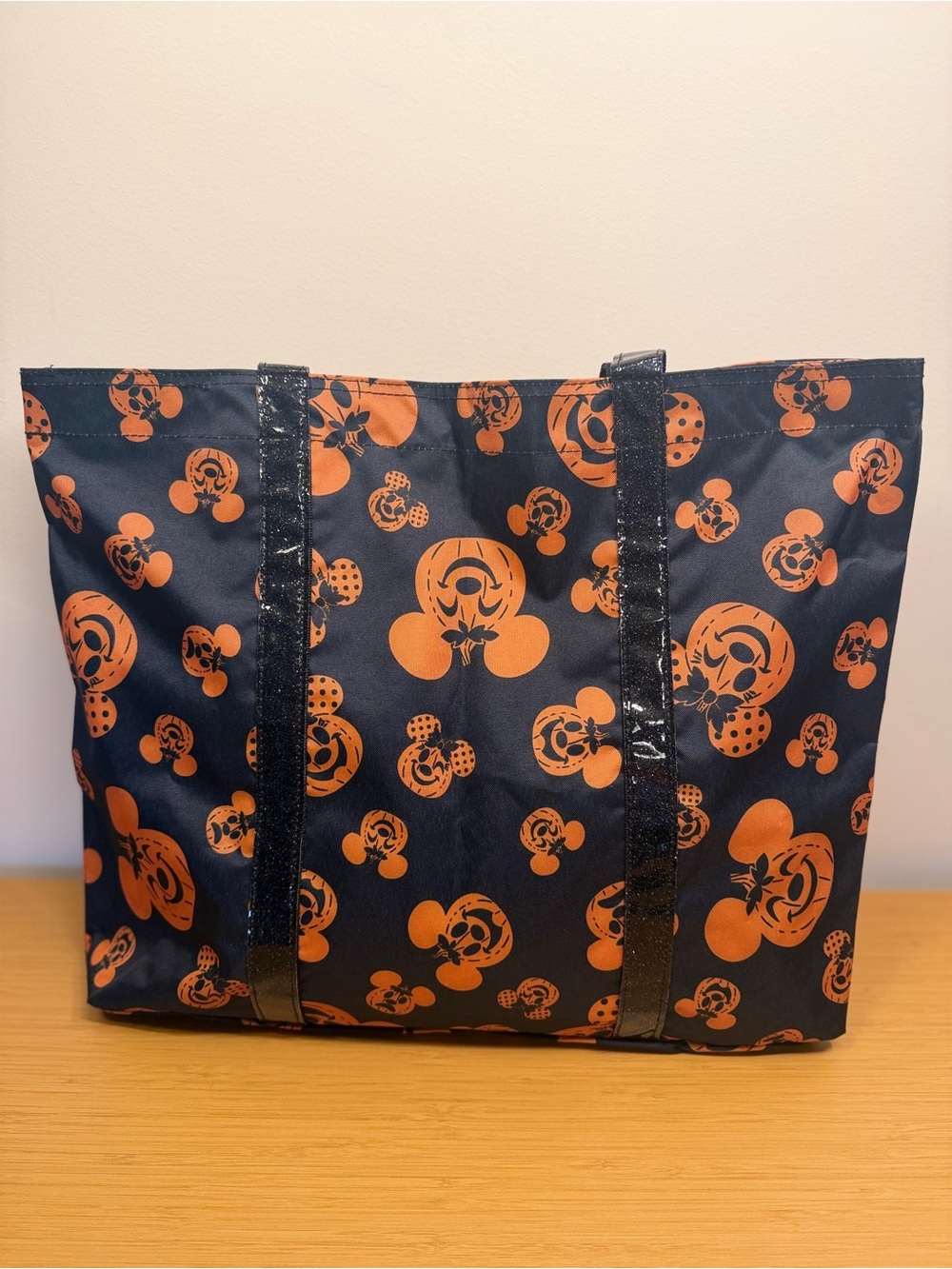Disney Halloween Mickey Minnie Pumpkin Tote - Black & Orange. Glitter